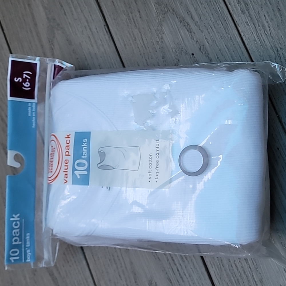 Boys white tanks 10 in a pack